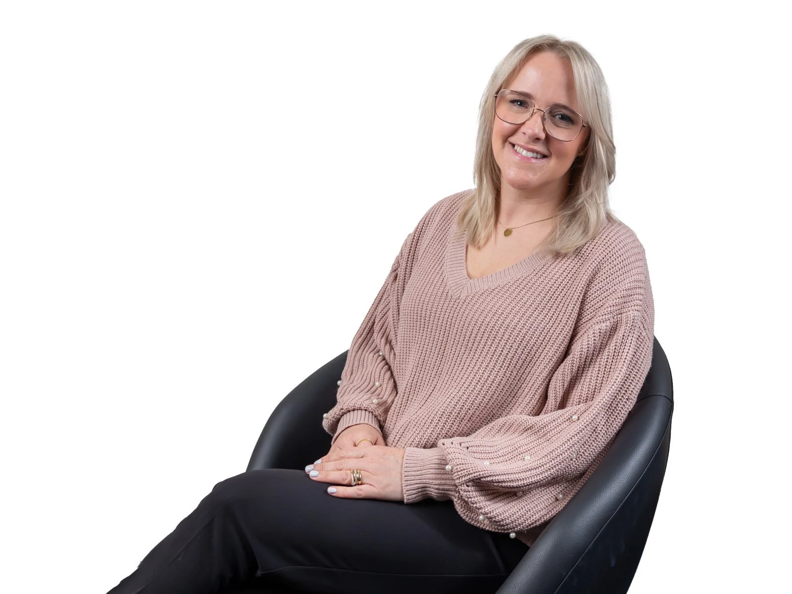 Branded headshot company director in chair